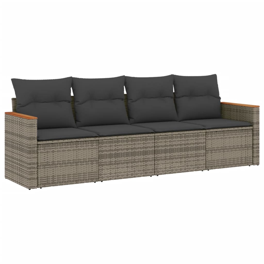 vidaXL Set canapea de grădină cu perne, 4 piese, gri, poliratan vidaXL Set canapea de grădină cu perne, 4 piese, gri, poliratan