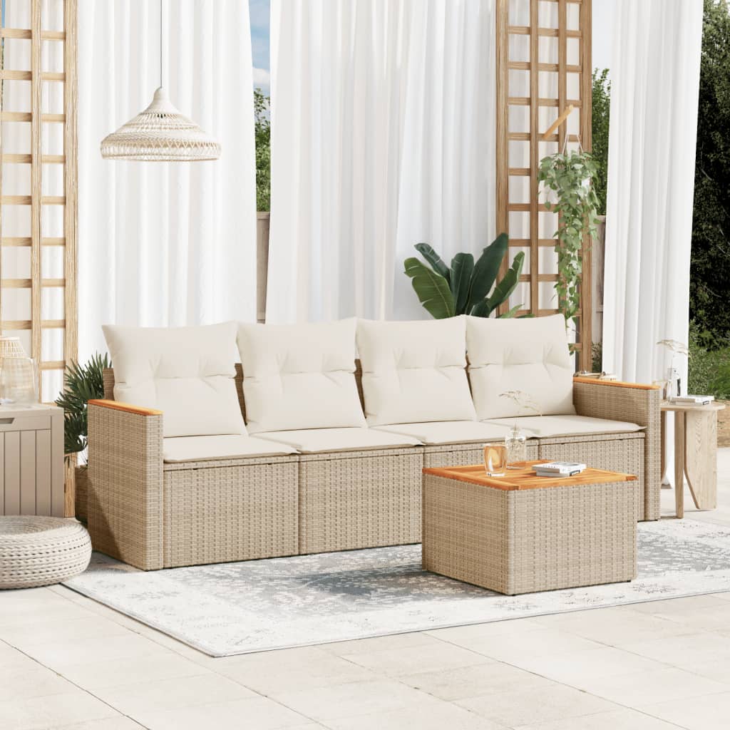 vidaXL Set canapele de grădină cu perne, 5 piese, bej, poliratan vidaXL Set canapele de grădină cu perne, 5 piese, bej, poliratan