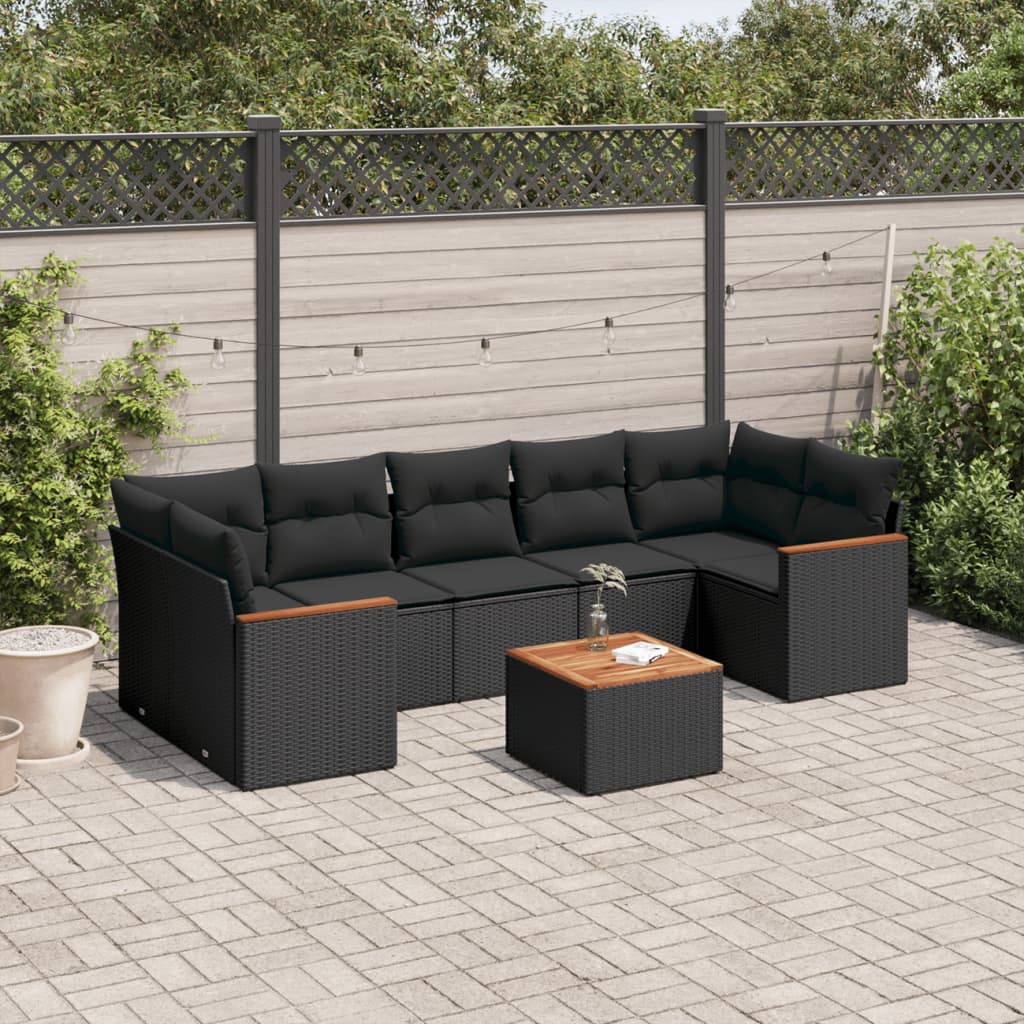 vidaXL Set mobilier de grădină cu perne, 8 piese, negru, poliratan vidaXL Set mobilier de grădină cu perne, 8 piese, negru, poliratan