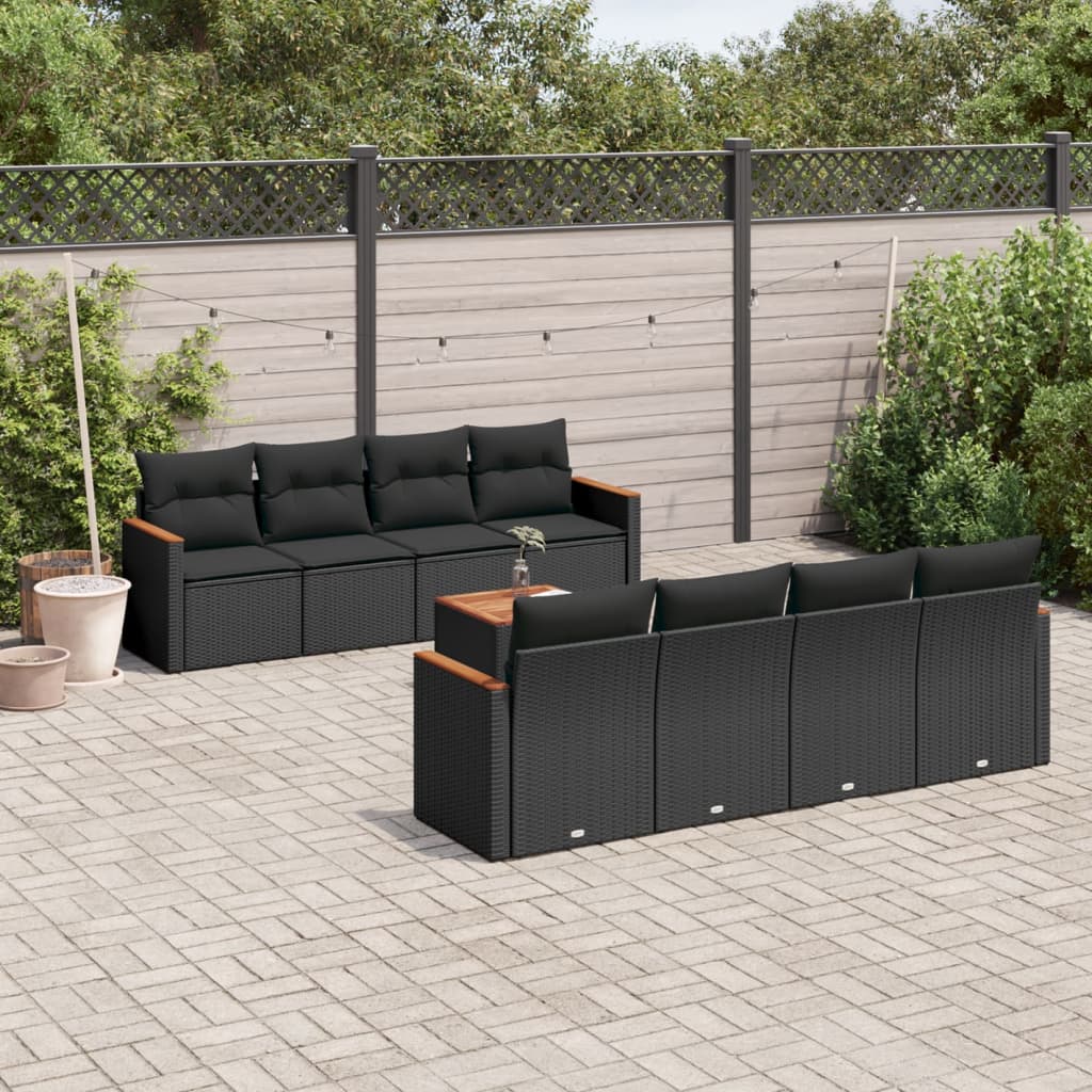 vidaXL Set mobilier de grădină cu perne, 9 piese, negru, poliratan vidaXL Set mobilier de grădină cu perne, 9 piese, negru, poliratan