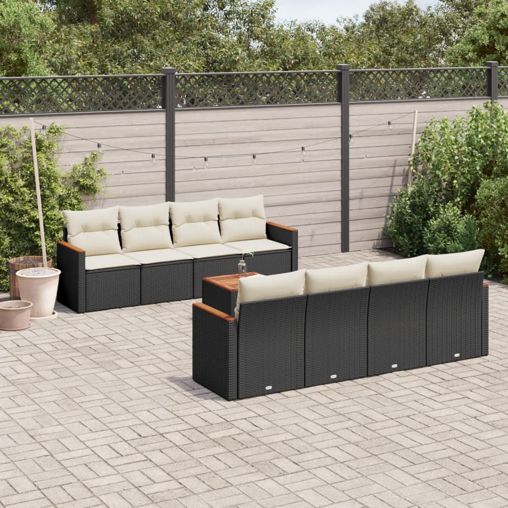 vidaXL Set mobilier de grădină cu perne, 9 piese, negru, poliratan vidaXL Set mobilier de grădină cu perne, 9 piese, negru, poliratan