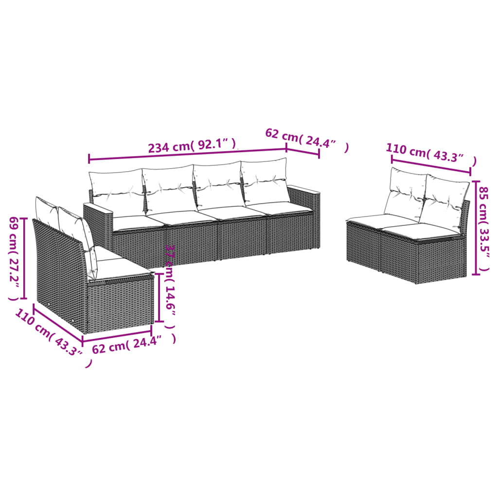 vidaXL Set mobilier de grădină cu perne, 8 piese, negru, poliratan vidaXL Set mobilier de grădină cu perne, 8 piese, negru, poliratan