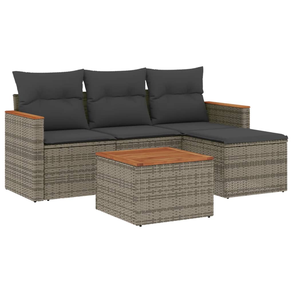 vidaXL Set canapea de grădină cu perne, 5 piese, gri, poliratan vidaXL Set canapea de grădină cu perne, 5 piese, gri, poliratan