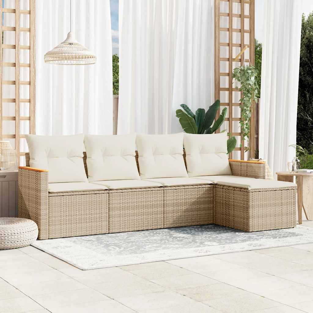 vidaXL Set canapele de grădină cu perne, 5 piese, bej, poliratan vidaXL Set canapele de grădină cu perne, 5 piese, bej, poliratan