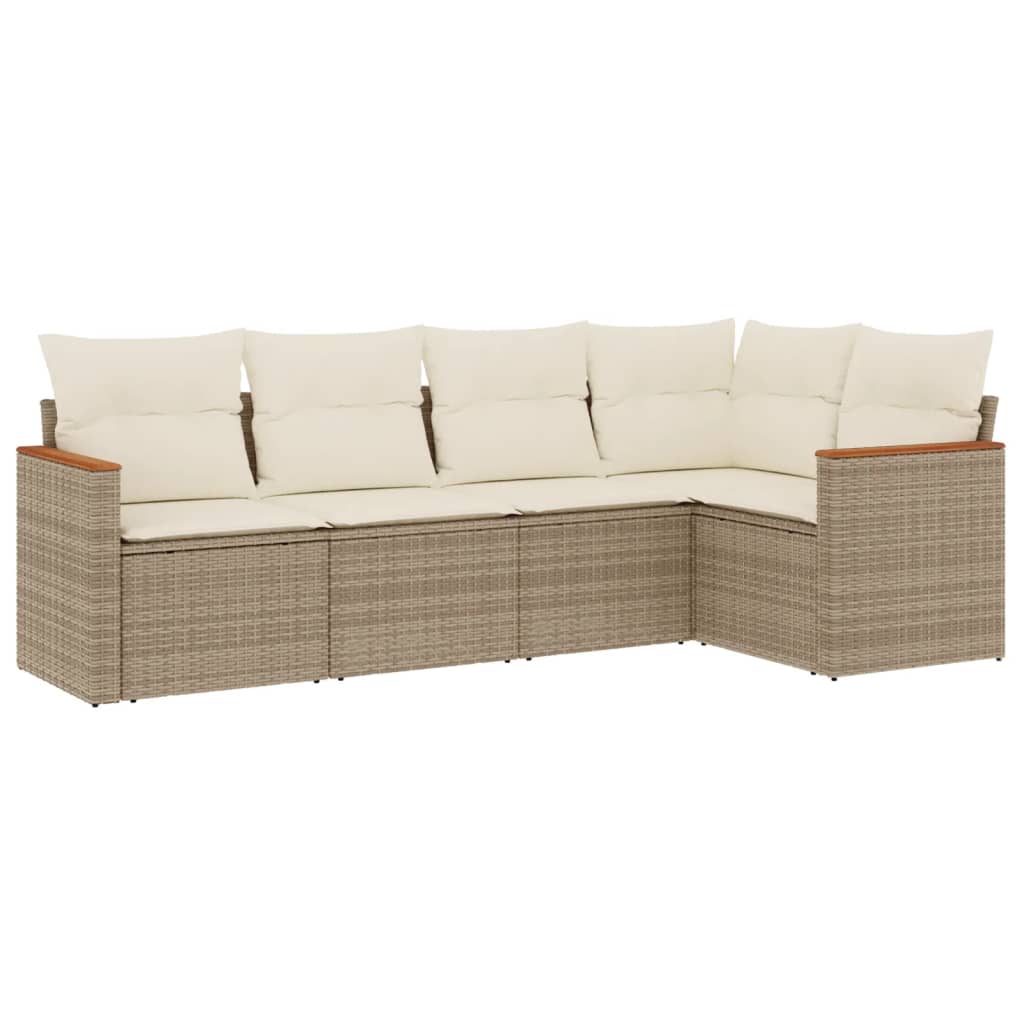 vidaXL Set canapele de grădină cu perne, 5 piese, bej, poliratan