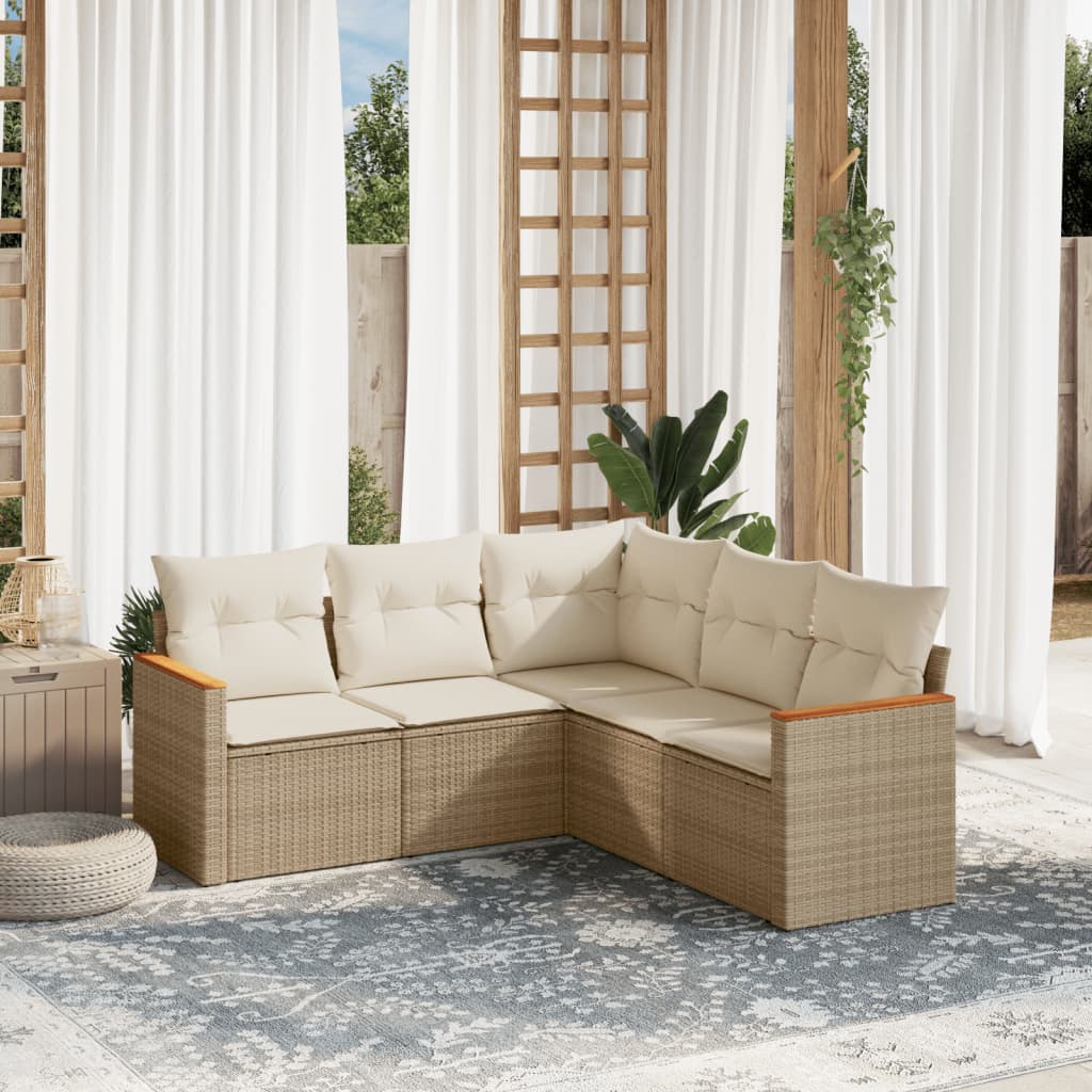 vidaXL Set canapele de grădină cu perne, 5 piese, bej, poliratan vidaXL Set canapele de grădină cu perne, 5 piese, bej, poliratan