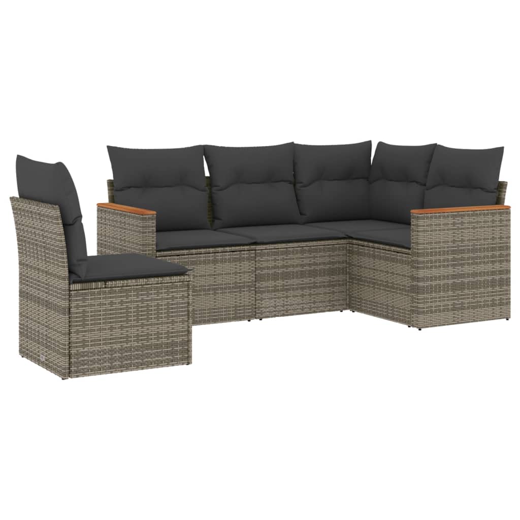 vidaXL Set canapea de grădină cu perne, 5 piese, gri, poliratan vidaXL Set canapea de grădină cu perne, 5 piese, gri, poliratan