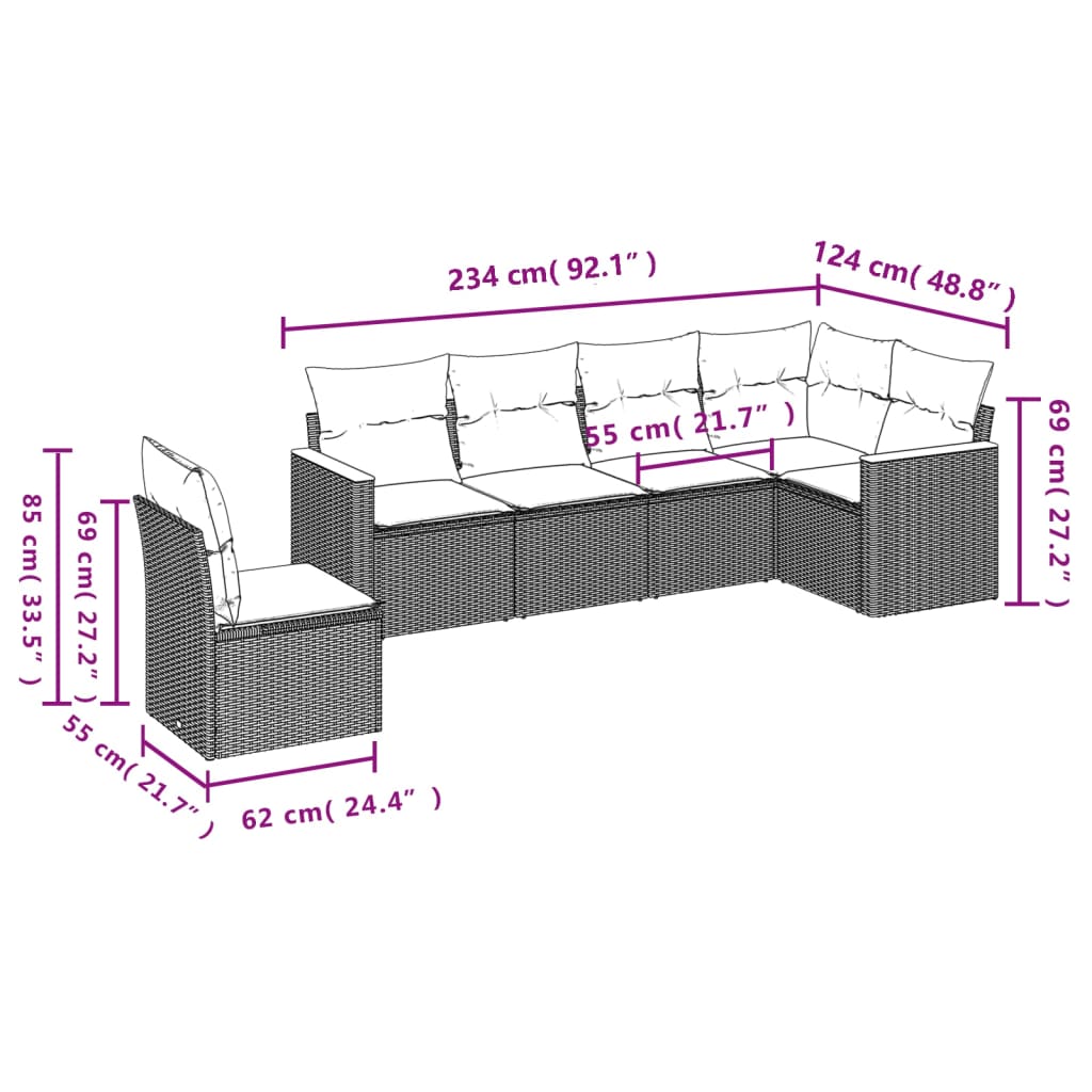 vidaXL Set mobilier grădină cu perne, 6 piese, gri, poliratan vidaXL Set mobilier grădină cu perne, 6 piese, gri, poliratan