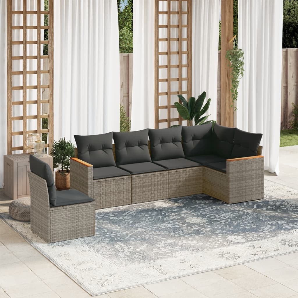 vidaXL Set mobilier grădină cu perne, 6 piese, gri, poliratan vidaXL Set mobilier grădină cu perne, 6 piese, gri, poliratan