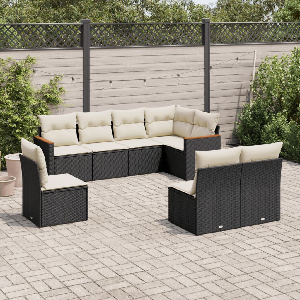 vidaXL Set mobilier de grădină cu perne, 8 piese, negru, poliratan vidaXL Set mobilier de grădină cu perne, 8 piese, negru, poliratan