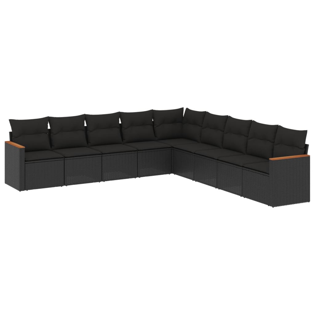 vidaXL Set mobilier de grădină cu perne, 9 piese, negru, poliratan