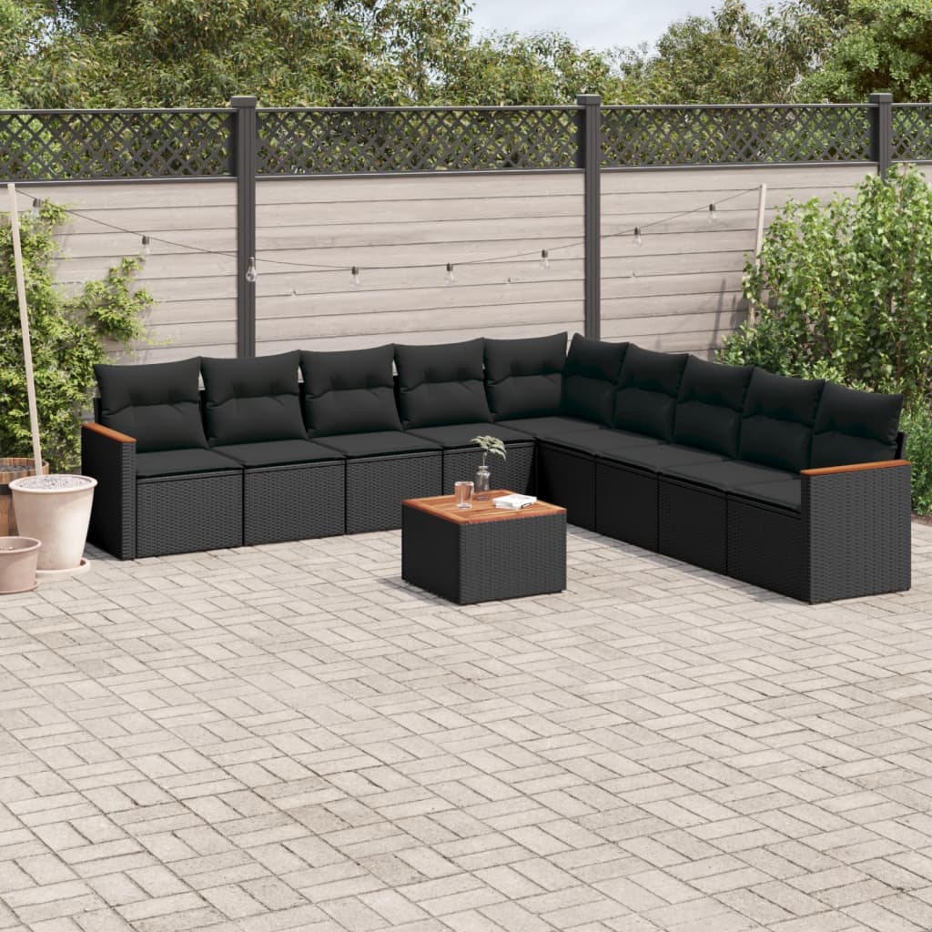 vidaXL Set canapele de grădină cu perne, 10 piese, negru, poliratan vidaXL Set canapele de grădină cu perne, 10 piese, negru, poliratan