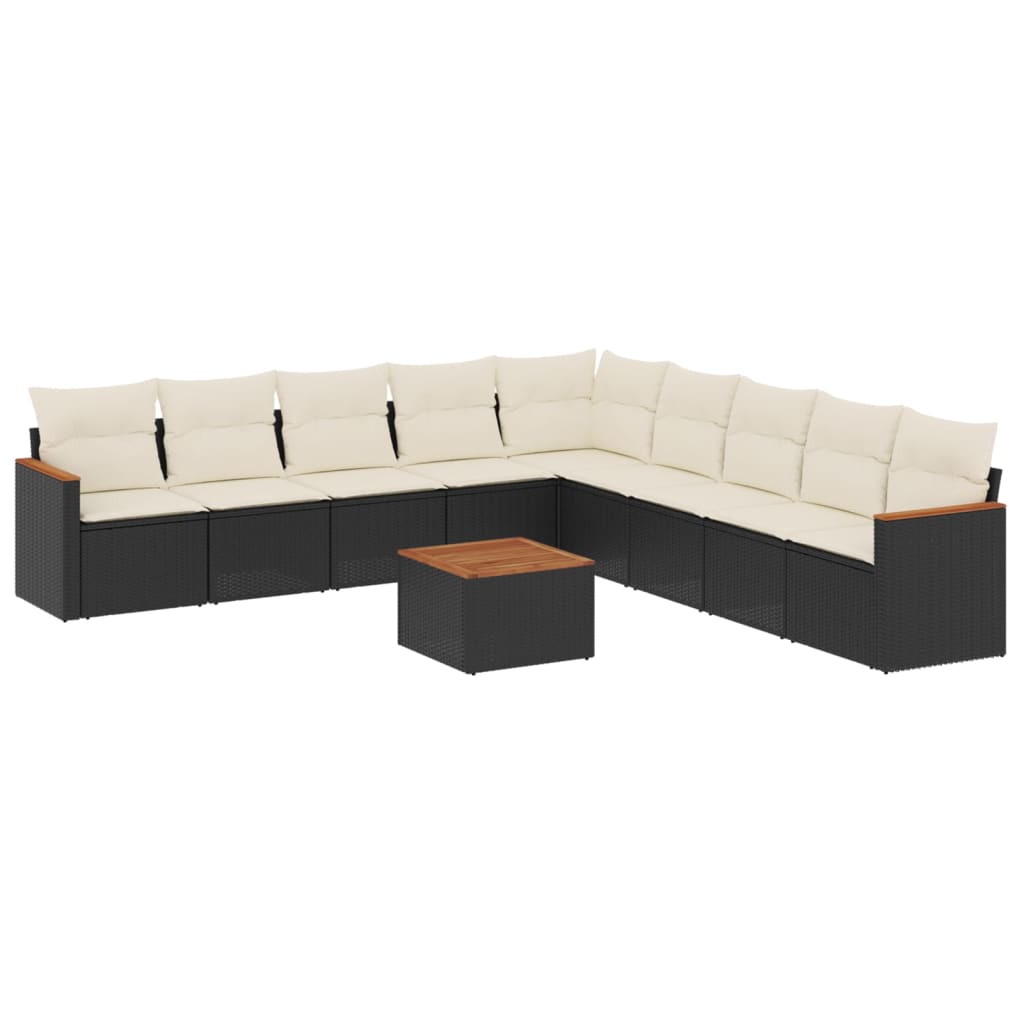 vidaXL Set canapele de grădină cu perne, 10 piese, negru, poliratan