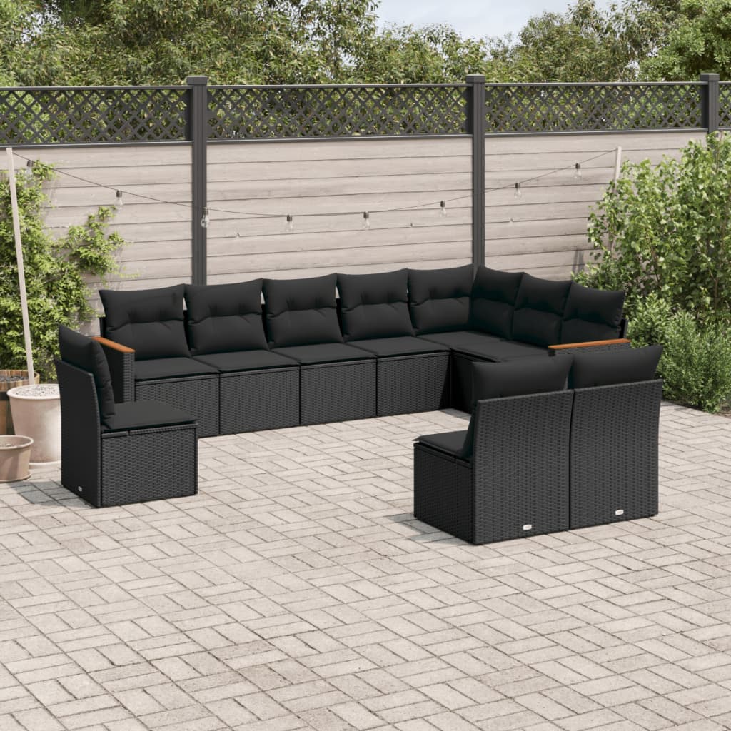 vidaXL Set canapele de grădină cu perne, 10 piese, negru, poliratan vidaXL Set canapele de grădină cu perne, 10 piese, negru, poliratan