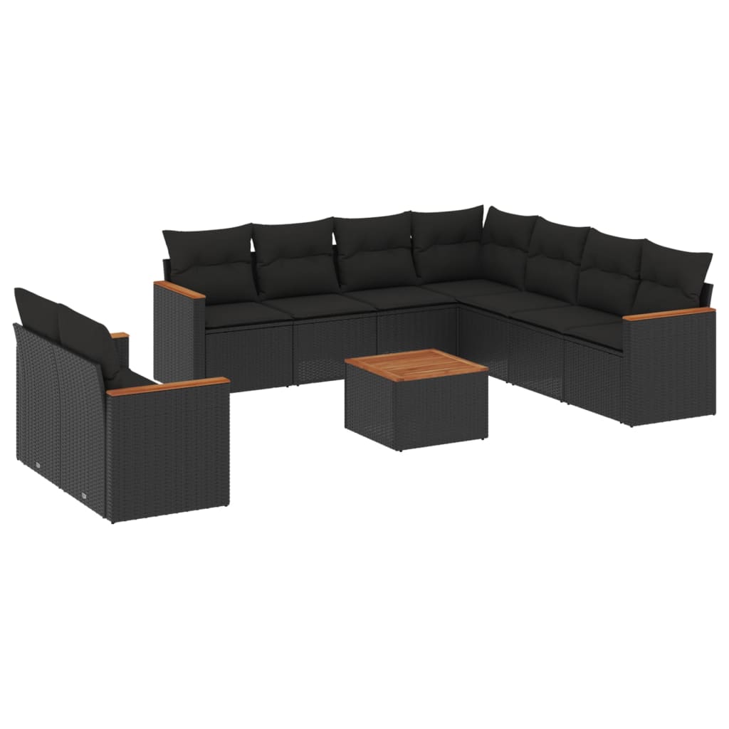 vidaXL Set canapele de grădină cu perne, 10 piese, negru, poliratan vidaXL Set canapele de grădină cu perne, 10 piese, negru, poliratan