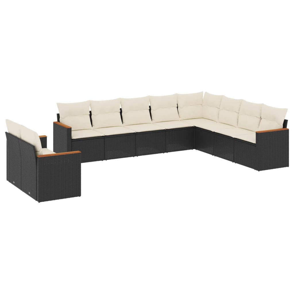 vidaXL Set canapele de grădină cu perne, 10 piese, negru, poliratan vidaXL Set canapele de grădină cu perne, 10 piese, negru, poliratan