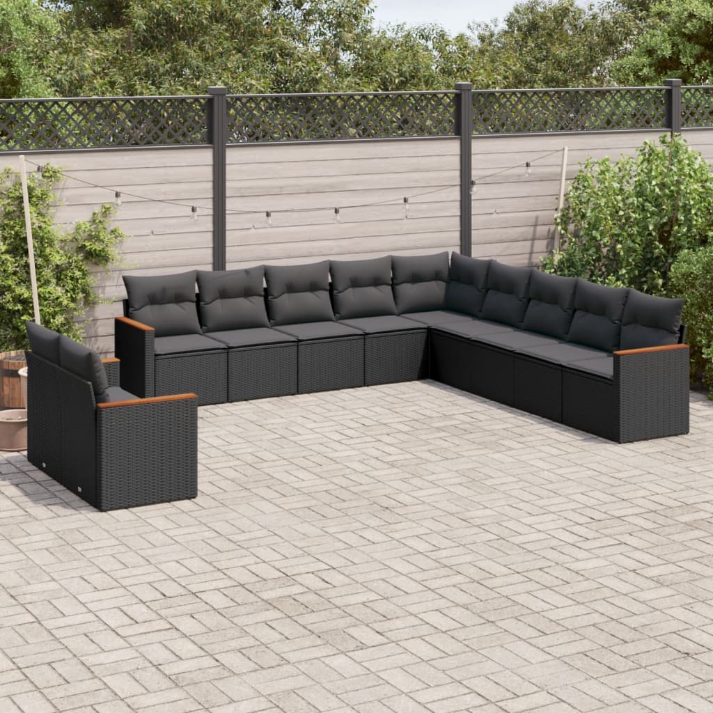 vidaXL Set canapele de grădină cu perne, 11 piese, negru, poliratan vidaXL Set canapele de grădină cu perne, 11 piese, negru, poliratan