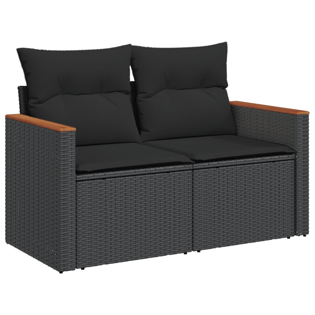 vidaXL Set mobilier de grădină cu perne, 9 piese, negru, poliratan