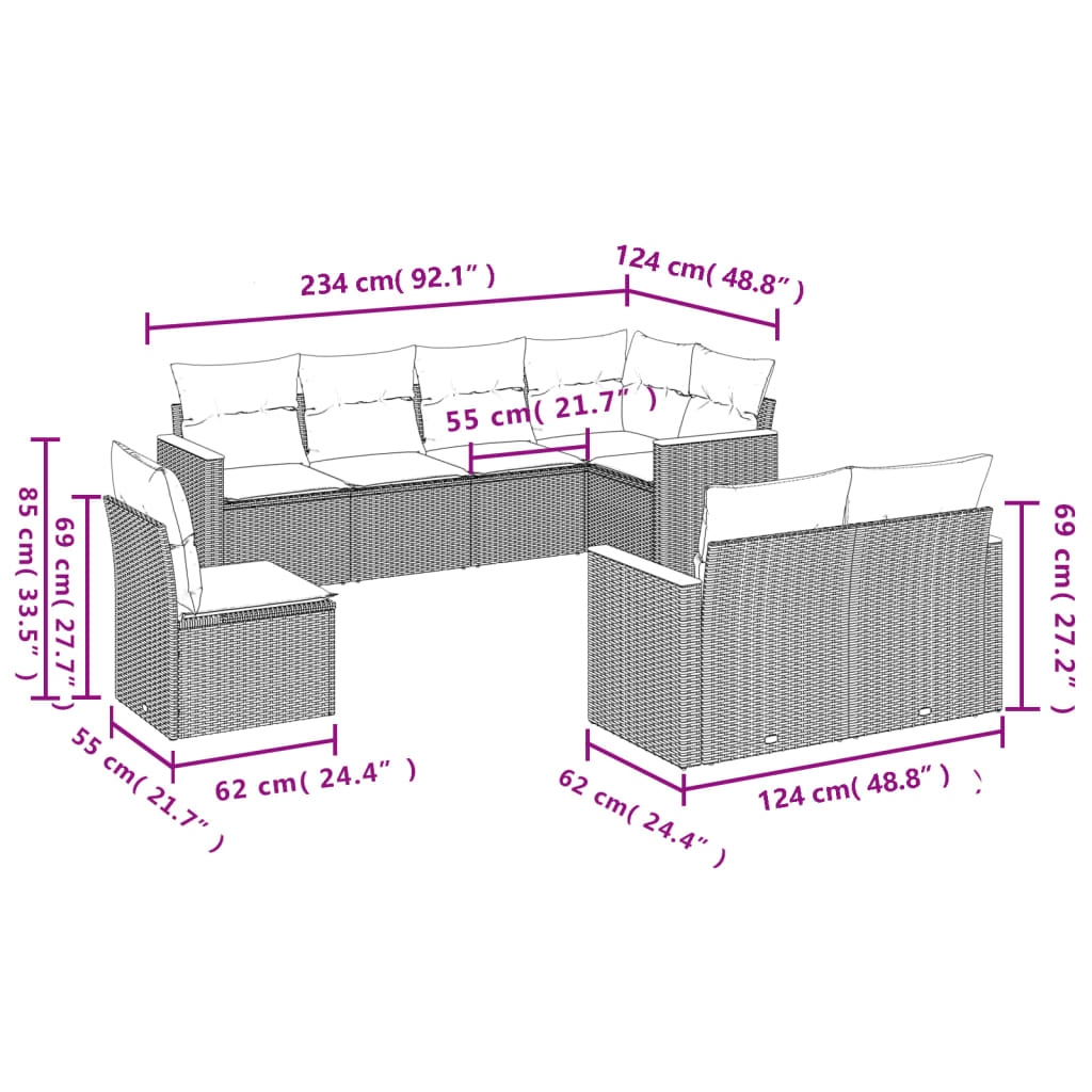 vidaXL Set mobilier de grădină cu perne, 8 piese, negru, poliratan vidaXL Set mobilier de grădină cu perne, 8 piese, negru, poliratan