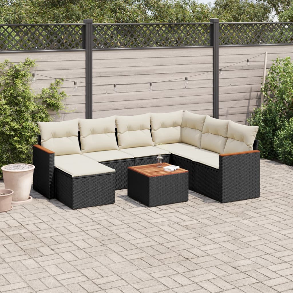 vidaXL Set mobilier de grădină cu perne, 8 piese, negru, poliratan vidaXL Set mobilier de grădină cu perne, 8 piese, negru, poliratan