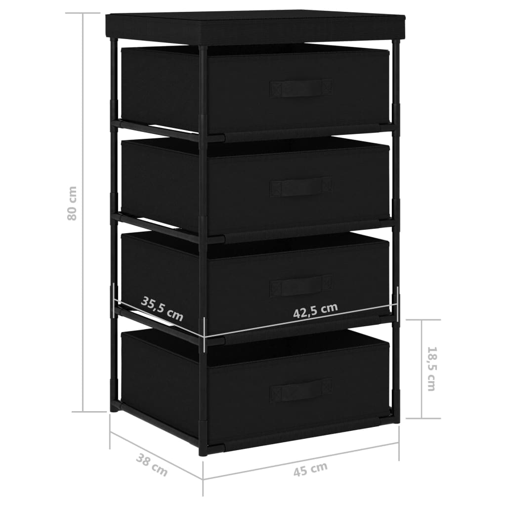 vidaXL Raft de depozitare cu 4 coșuri textile, negru, oțel vidaXL Raft de depozitare cu 4 coșuri textile, negru, oțel