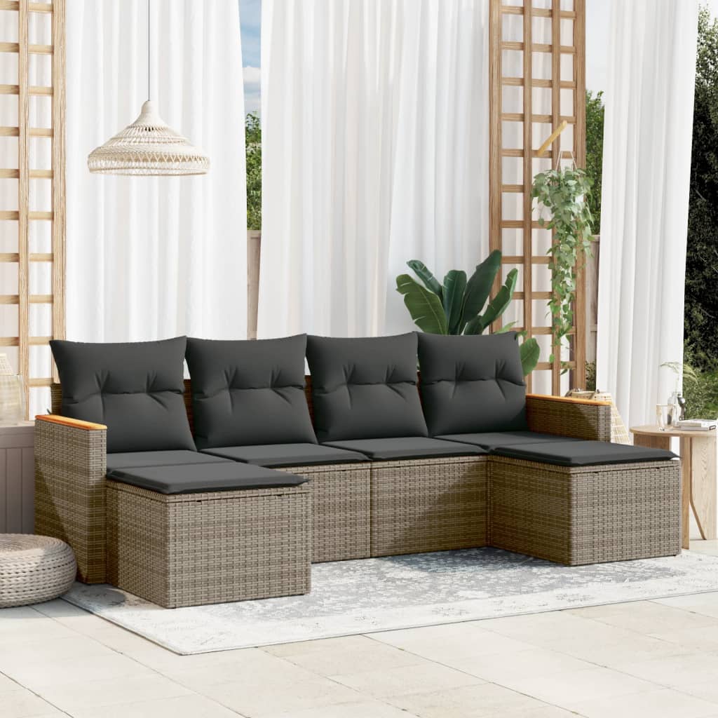 vidaXL Set mobilier grădină cu perne, 6 piese, gri, poliratan vidaXL Set mobilier grădină cu perne, 6 piese, gri, poliratan