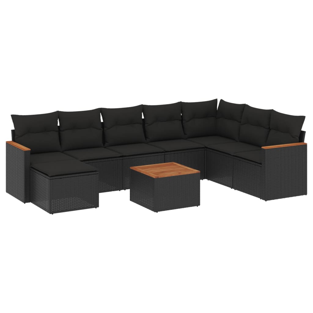 vidaXL Set mobilier de grădină cu perne, 9 piese, negru, poliratan vidaXL Set mobilier de grădină cu perne, 9 piese, negru, poliratan