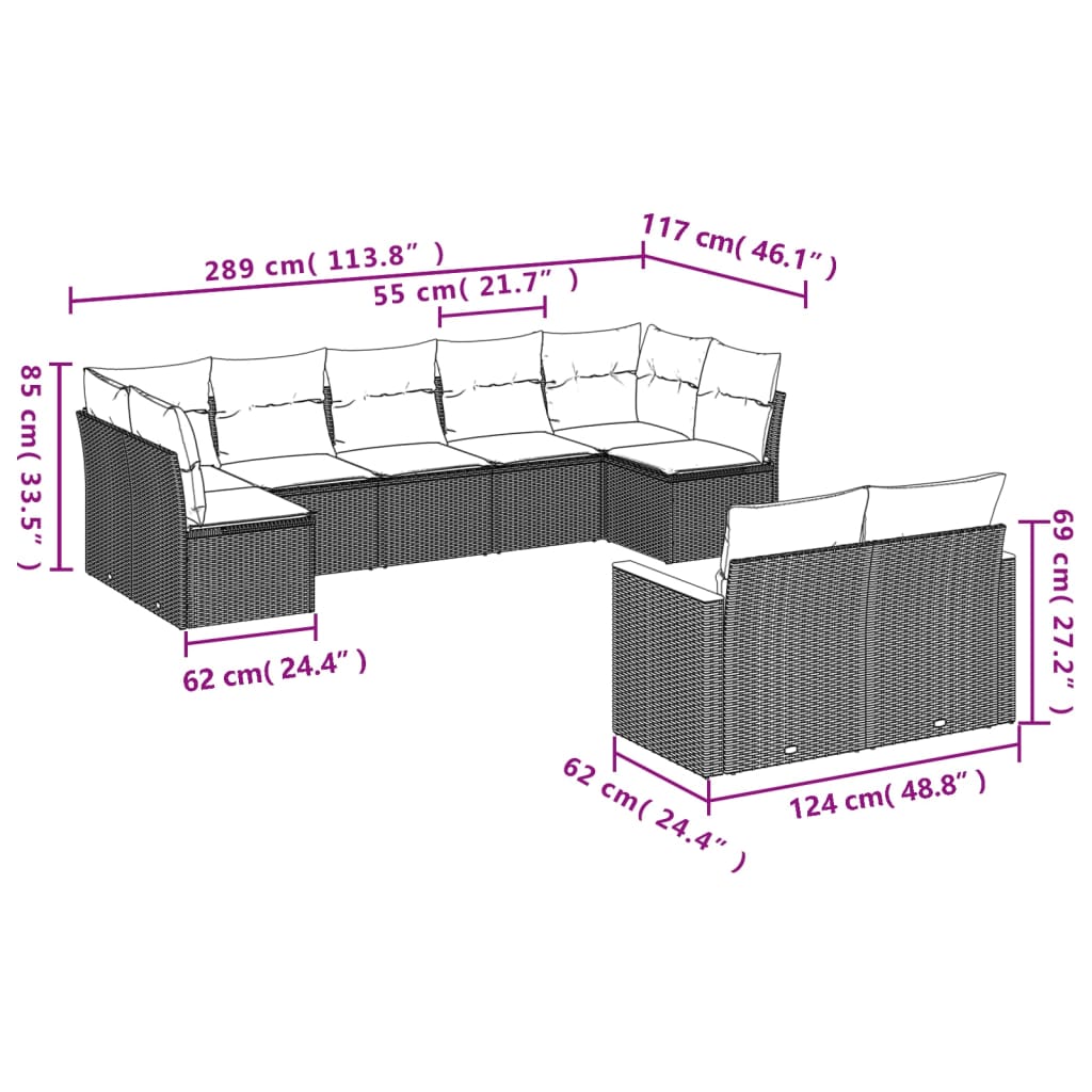 vidaXL Set mobilier de grădină cu perne, 9 piese, negru, poliratan vidaXL Set mobilier de grădină cu perne, 9 piese, negru, poliratan