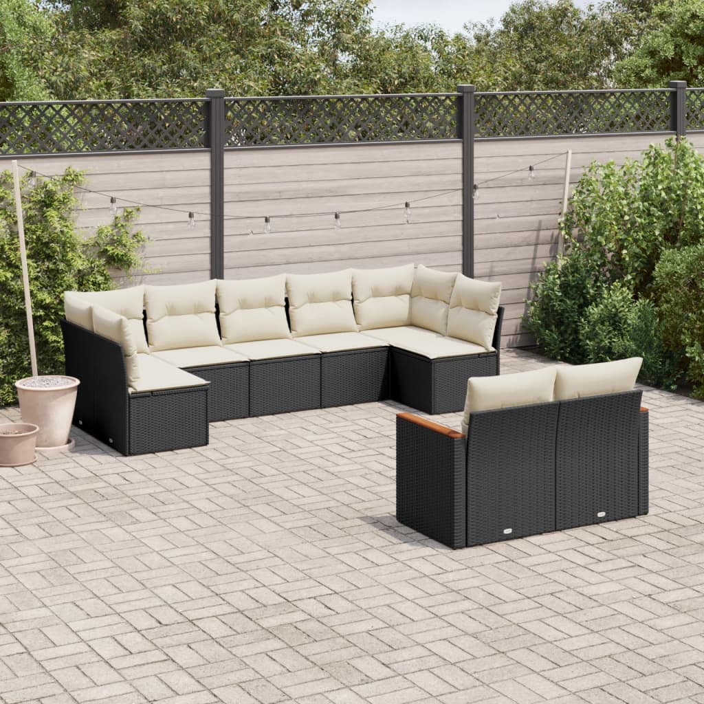 vidaXL Set mobilier de grădină cu perne, 9 piese, negru, poliratan vidaXL Set mobilier de grădină cu perne, 9 piese, negru, poliratan