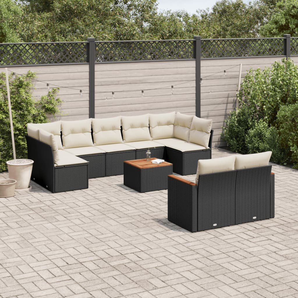 vidaXL Set canapele de grădină cu perne, 10 piese, negru, poliratan vidaXL Set canapele de grădină cu perne, 10 piese, negru, poliratan