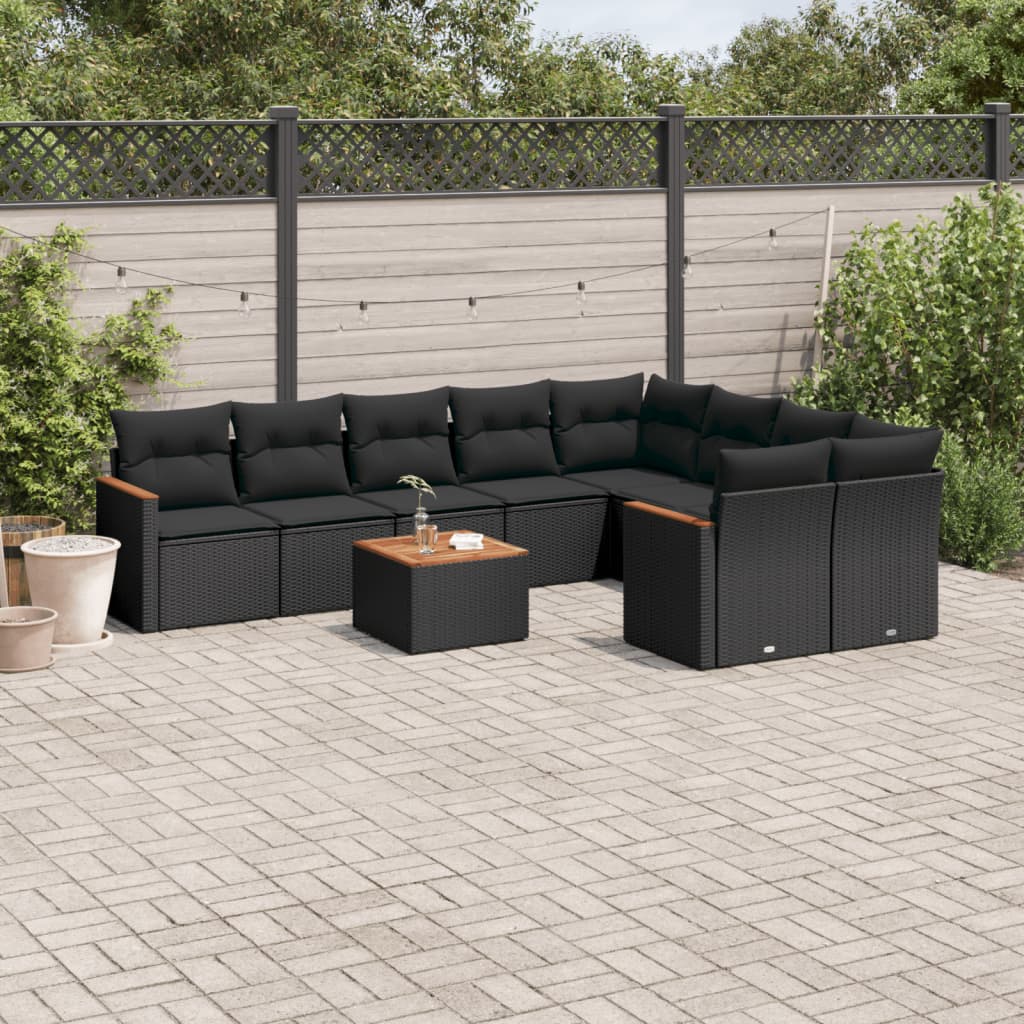 vidaXL Set canapele de grădină cu perne, 10 piese, negru, poliratan vidaXL Set canapele de grădină cu perne, 10 piese, negru, poliratan