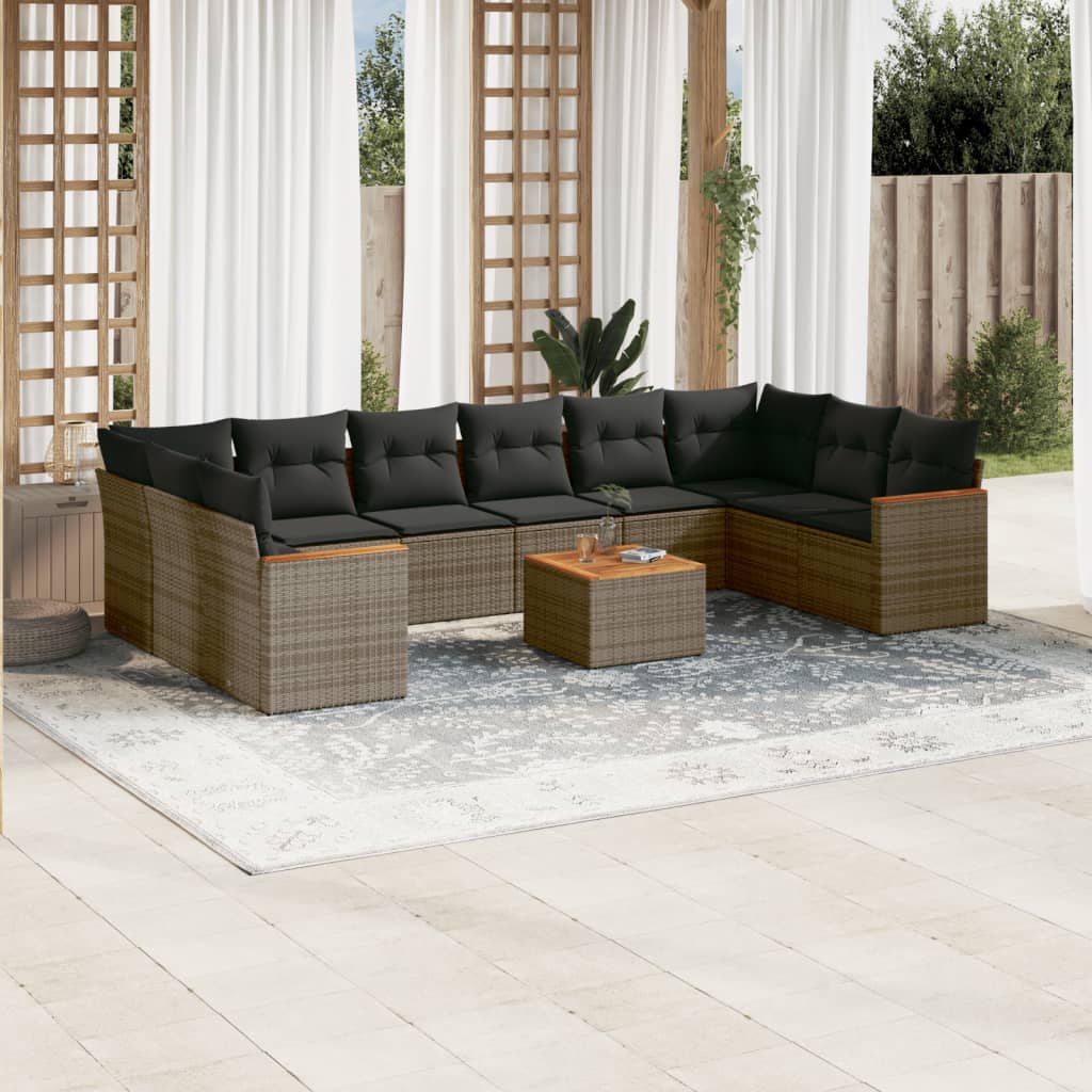 vidaXL Set canapele de grădină cu perne, 11 piese, gri, poliratan vidaXL Set canapele de grădină cu perne, 11 piese, gri, poliratan