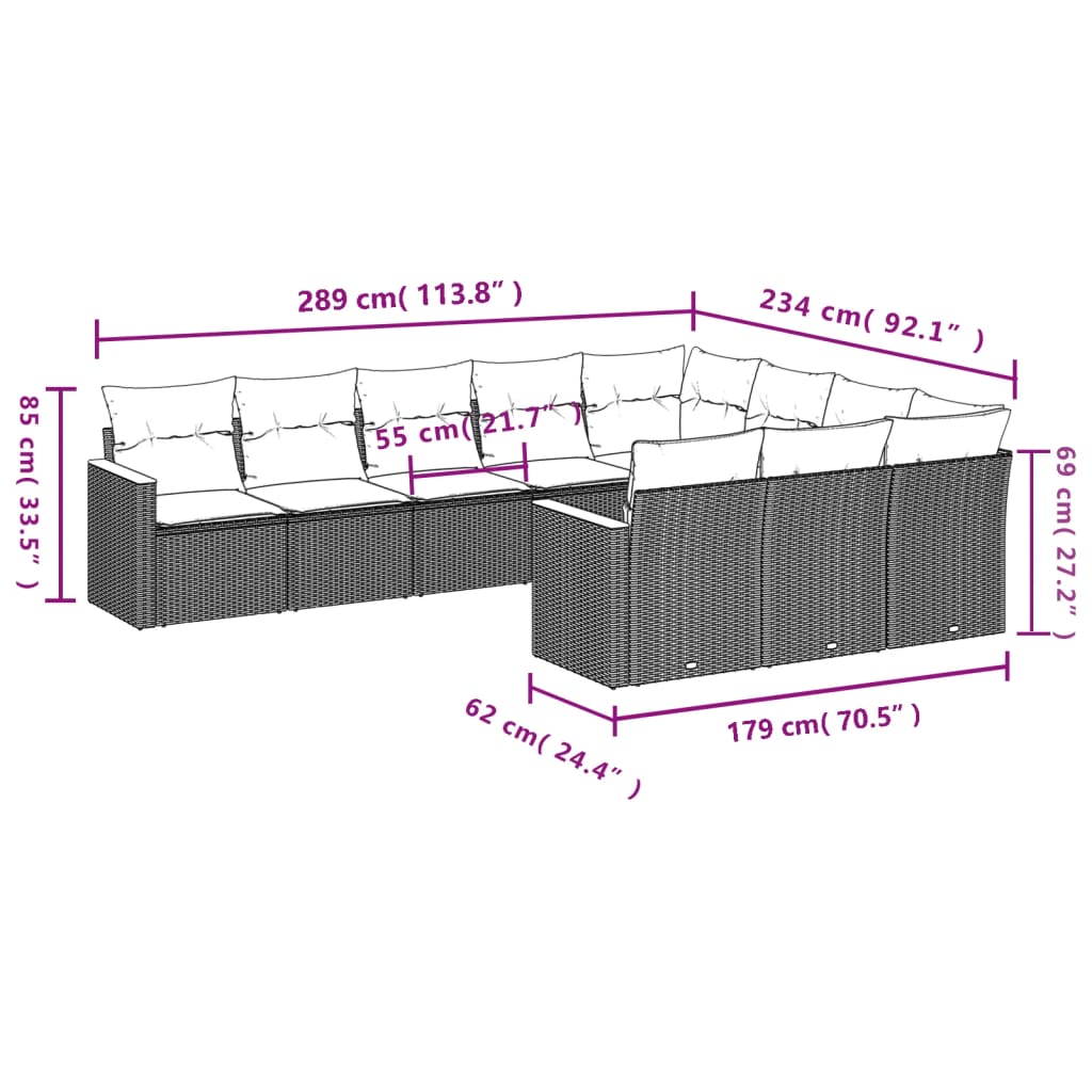 vidaXL Set canapele de grădină cu perne, 10 piese, negru, poliratan