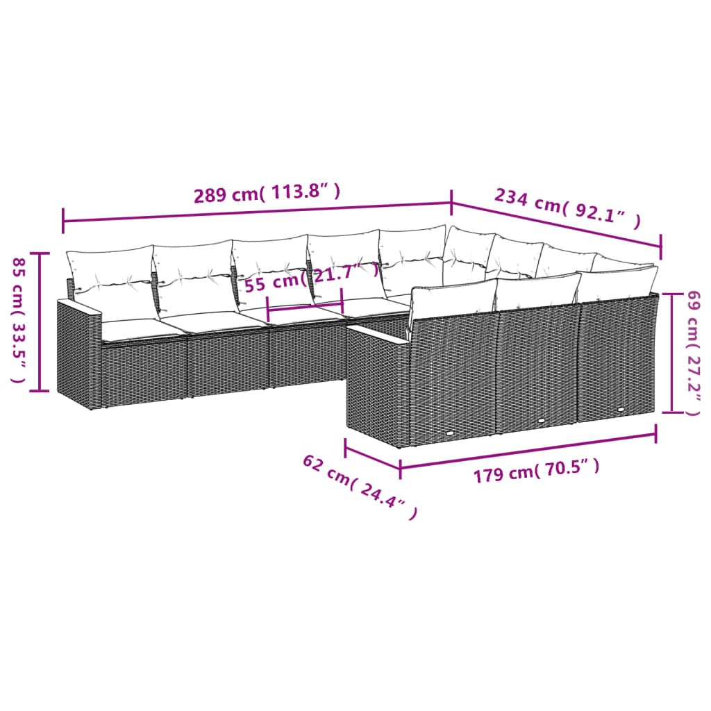 vidaXL Set canapele de grădină cu perne, 10 piese, negru, poliratan