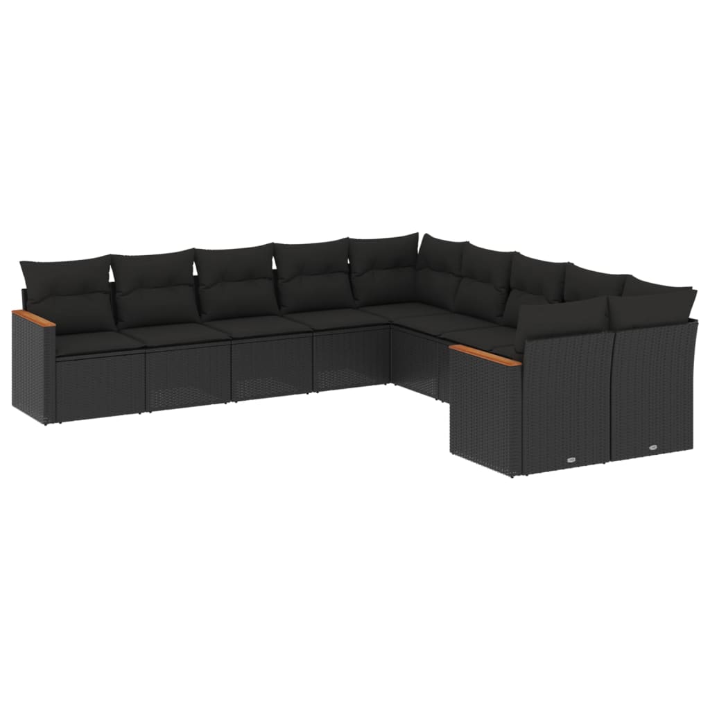 vidaXL Set canapele de grădină cu perne, 10 piese, negru, poliratan