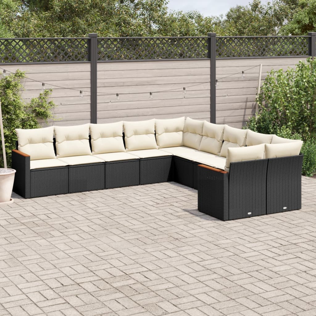 vidaXL Set canapele de grădină cu perne, 10 piese, negru, poliratan vidaXL Set canapele de grădină cu perne, 10 piese, negru, poliratan