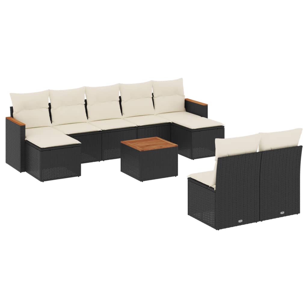 vidaXL Set canapele de grădină cu perne, 10 piese, negru, poliratan
