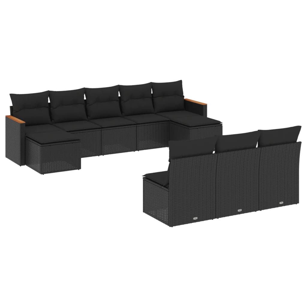 vidaXL Set canapele de grădină cu perne, 10 piese, negru, poliratan vidaXL Set canapele de grădină cu perne, 10 piese, negru, poliratan