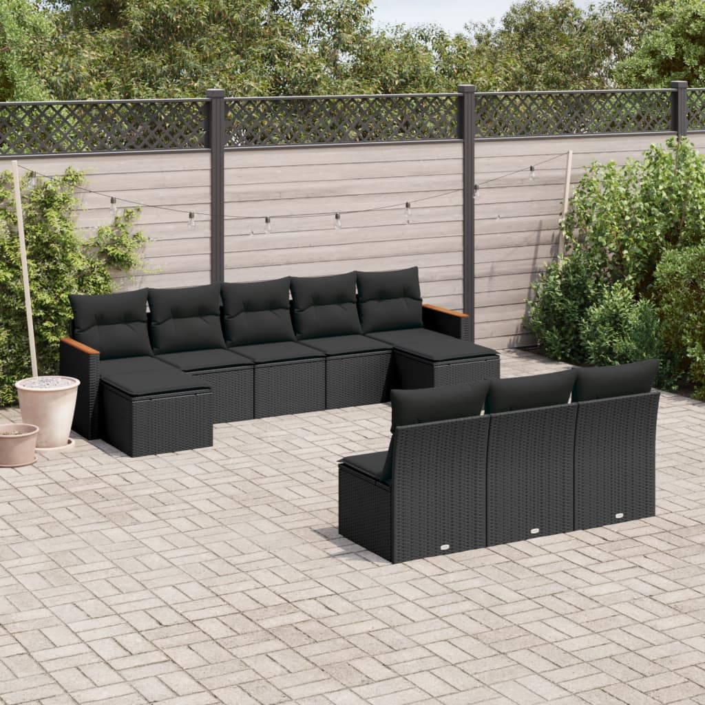 vidaXL Set canapele de grădină cu perne, 10 piese, negru, poliratan vidaXL Set canapele de grădină cu perne, 10 piese, negru, poliratan
