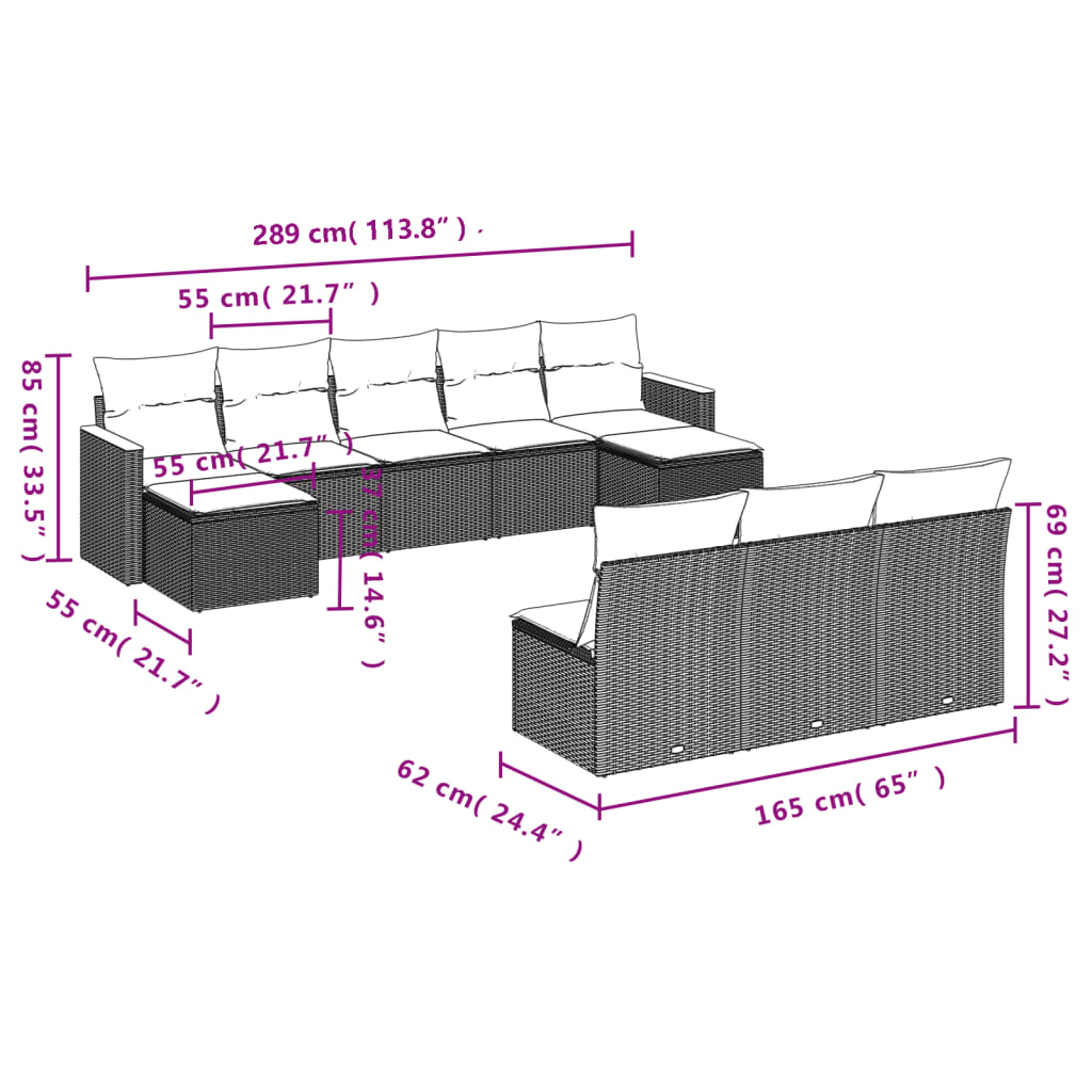 vidaXL Set canapele de grădină cu perne, 10 piese, negru, poliratan vidaXL Set canapele de grădină cu perne, 10 piese, negru, poliratan