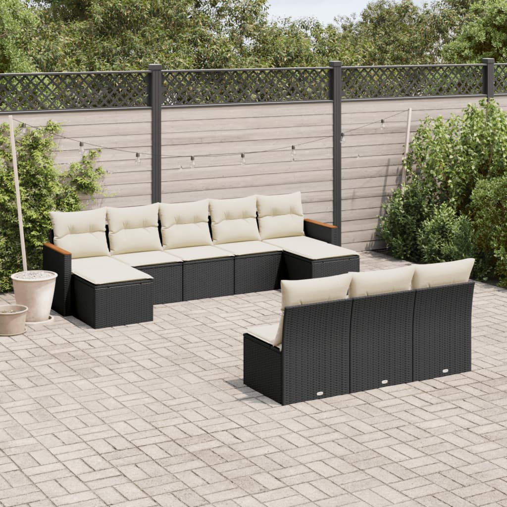 vidaXL Set canapele de grădină cu perne, 10 piese, negru, poliratan vidaXL Set canapele de grădină cu perne, 10 piese, negru, poliratan