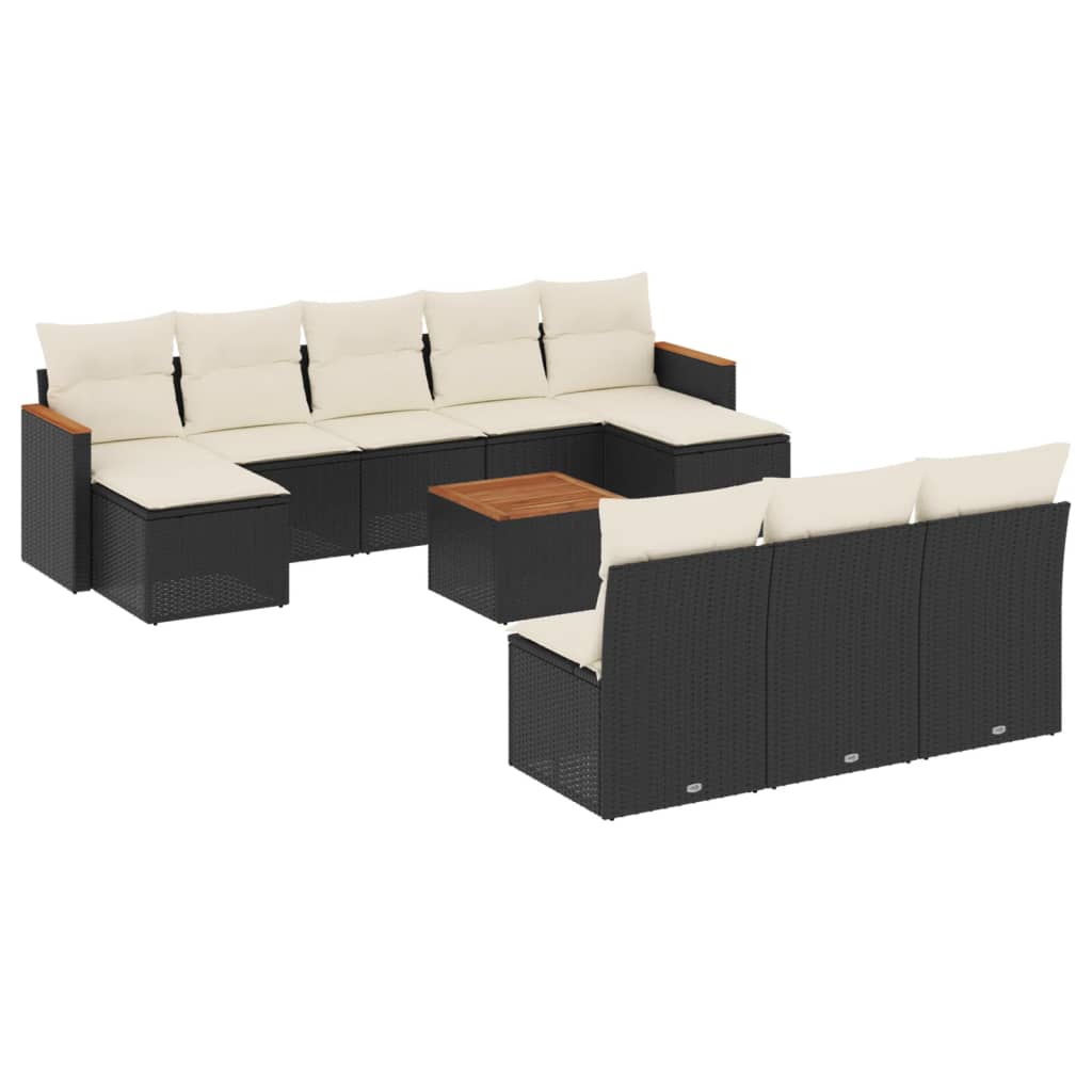 vidaXL Set canapele de grădină cu perne, 11 piese, negru, poliratan