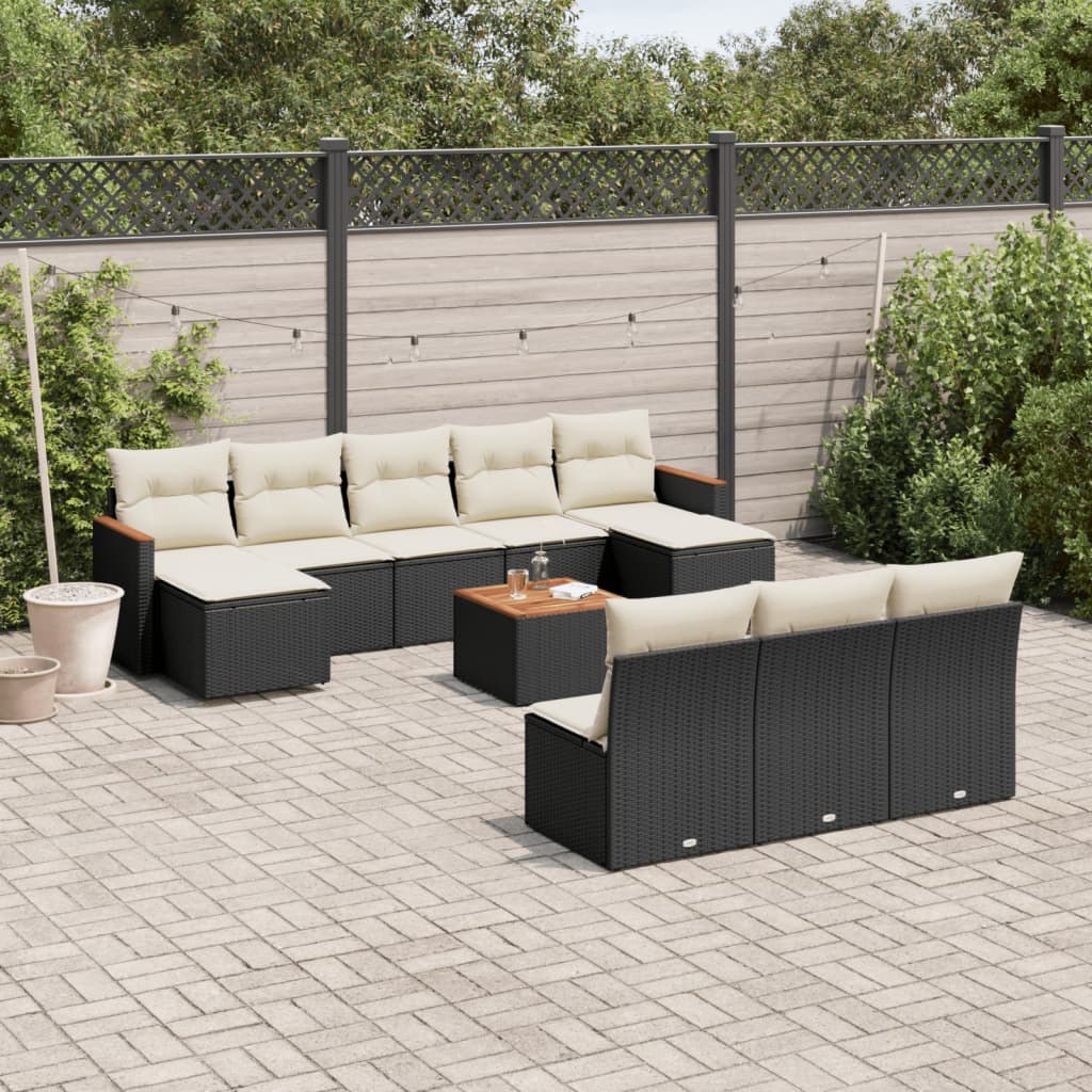 vidaXL Set canapele de grădină cu perne, 11 piese, negru, poliratan