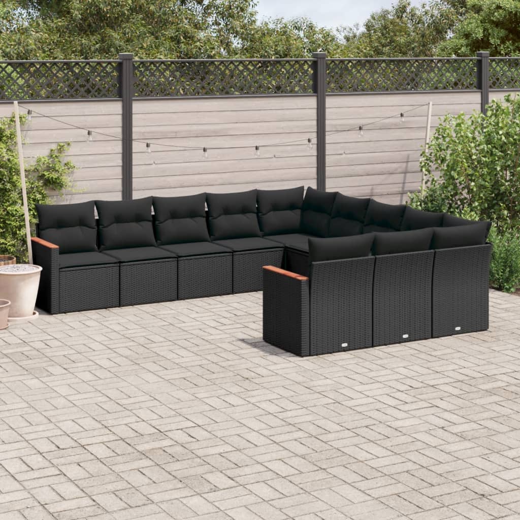 vidaXL Set canapele de grădină cu perne, 11 piese, negru, poliratan vidaXL Set canapele de grădină cu perne, 11 piese, negru, poliratan