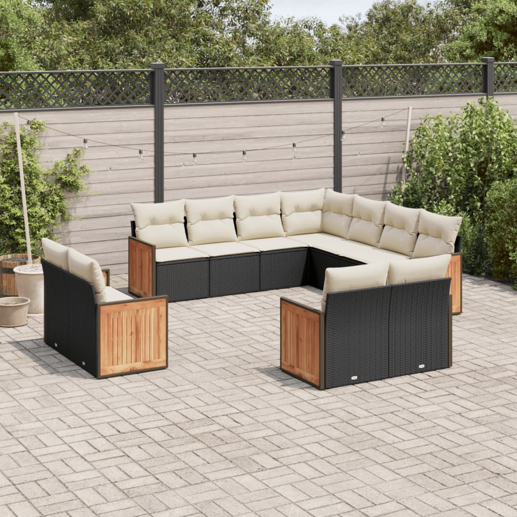 vidaXL Set canapele de grădină cu perne, 11 piese, negru, poliratan vidaXL Set canapele de grădină cu perne, 11 piese, negru, poliratan