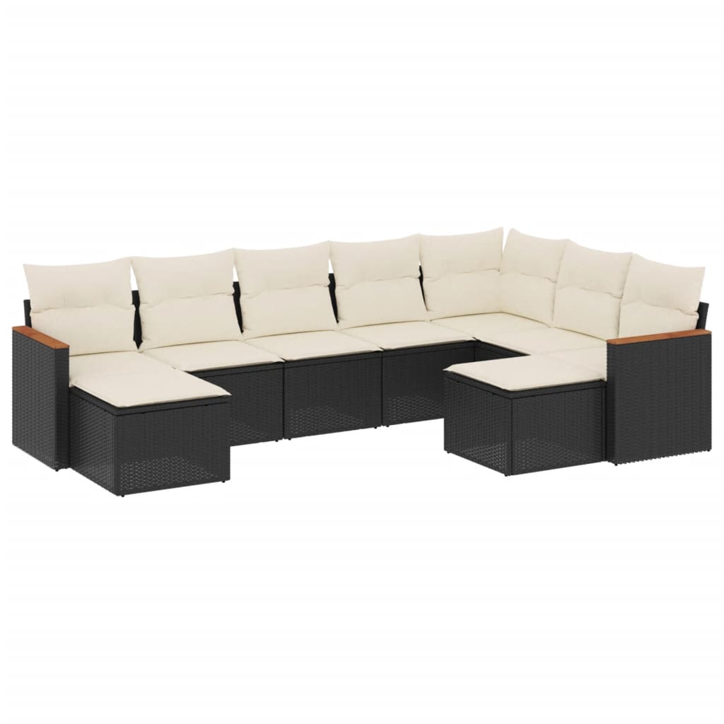 vidaXL Set mobilier de grădină cu perne, 9 piese, negru, poliratan vidaXL Set mobilier de grădină cu perne, 9 piese, negru, poliratan