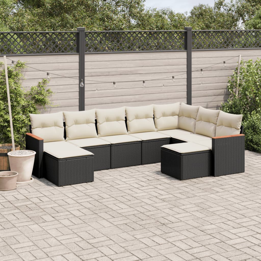 vidaXL Set mobilier de grădină cu perne, 9 piese, negru, poliratan vidaXL Set mobilier de grădină cu perne, 9 piese, negru, poliratan