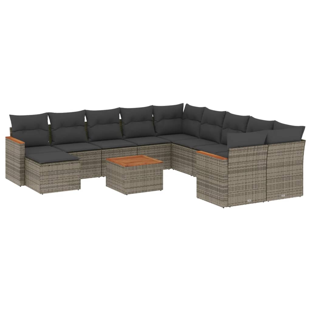 vidaXL Set canapea de grădină cu perne, 12 piese, gri, poliratan vidaXL Set canapea de grădină cu perne, 12 piese, gri, poliratan