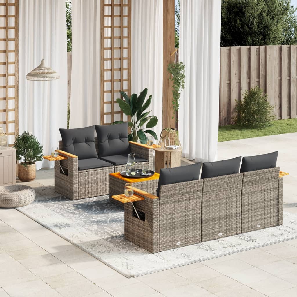 vidaXL Set mobilier grădină cu perne, 6 piese, gri, poliratan vidaXL Set mobilier grădină cu perne, 6 piese, gri, poliratan