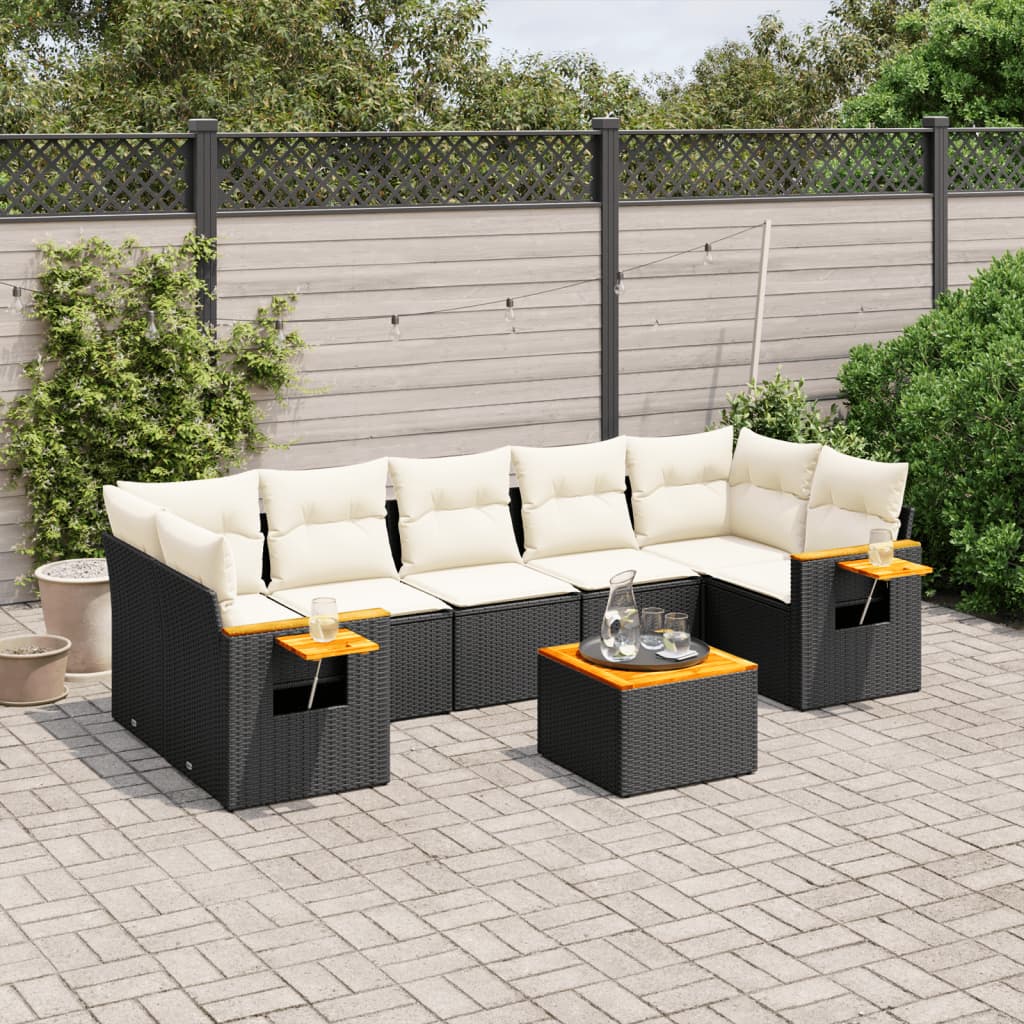 vidaXL Set mobilier de grădină cu perne, 8 piese, negru, poliratan vidaXL Set mobilier de grădină cu perne, 8 piese, negru, poliratan